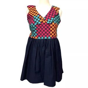 Abstract Print Jean Denim Dress Women Size Small Fit & Flare